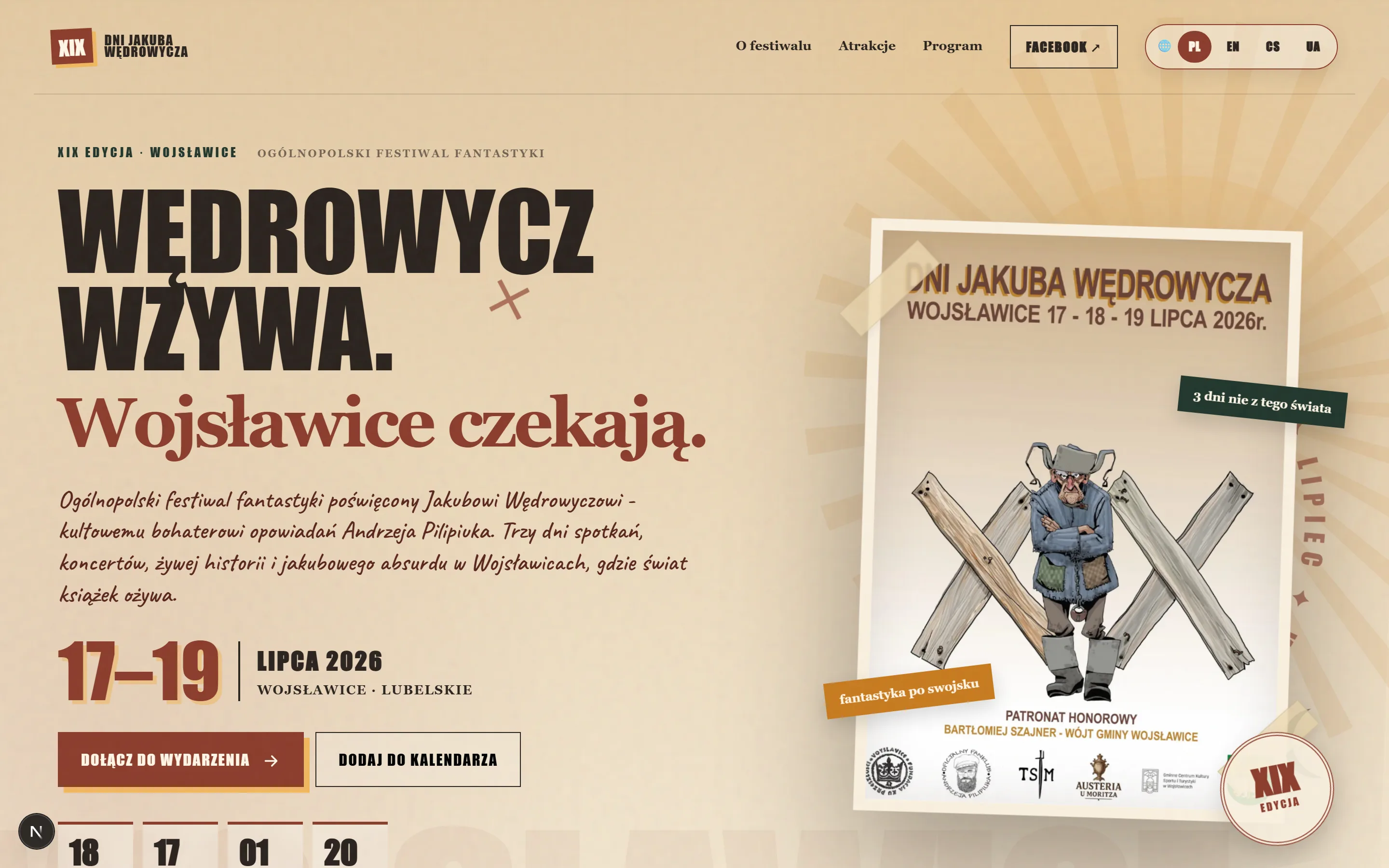 Strona Dni Jakuba Wędrowycza - widok desktopowy